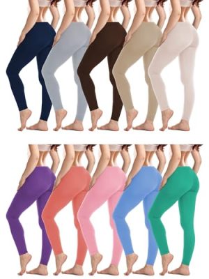 Womens Ultra Soft Cotton Stretch Full Length Footless Leggings Skinny Pant Tights | Multi Packs & Colors