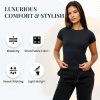 510-XT26bkL.jpg 3 Pack Stretch Workout Tee Shirts for Women, Ribbed Crewneck Womens Short Sleeve Yoga Tees (Available in Plus)