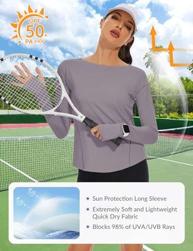 514jZZ7YEOL.jpg Women's Long Sleeve Running Shirts Workout Tops UPF 50+ Sun Shirt Quick Dry Athletic T-Shirts with Watching Window
