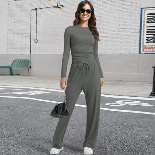 2 Piece Lounge Sets for Women Fall Outfits Long Sleeve Wide Leg Tracksuits Womens Two Pcs Casual Matching Loungewear Set