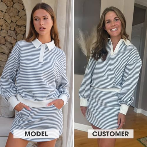 Women Fall Two Piece Sets Cotton Striped Set Sweatshirt Matching Skort Skirt Sweatsuits Workout Tracksuit Outfits 2025