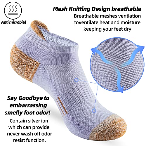 Womens Ankle Socks 6 Pairs Cushioned Running Athletic No Show Socks With Tab