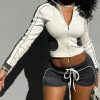 Womens Spring 2 Piece Workout Sets Long Sleeve Zip up Jacket Crop Tops High Waist Biker Shorts Gym Yoga Outfits